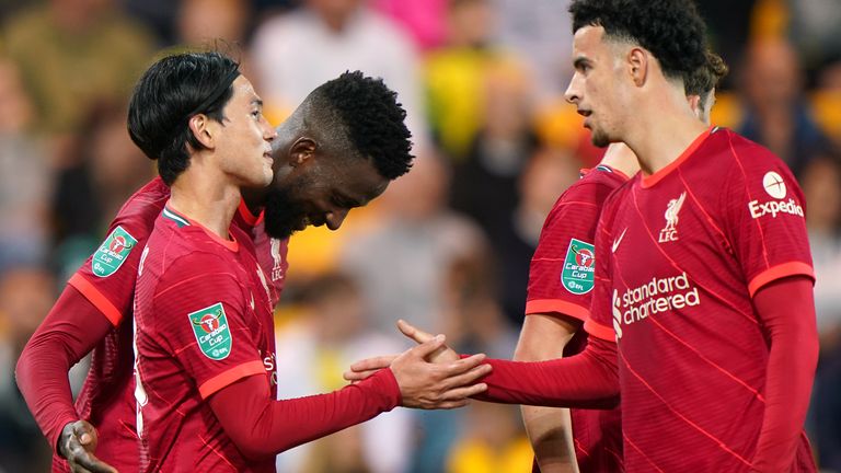 Liverpool celebrate Takumi Minamino's second