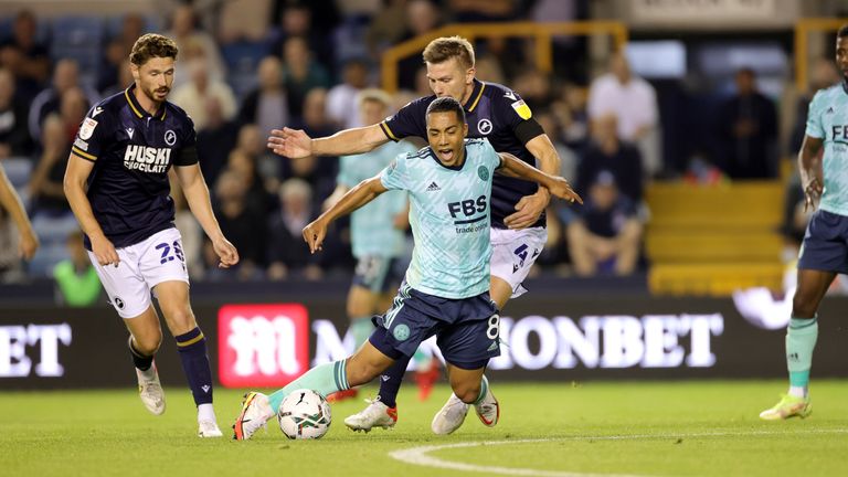 Leicester's Youri Tielemans is fouled during the tie with Millwall