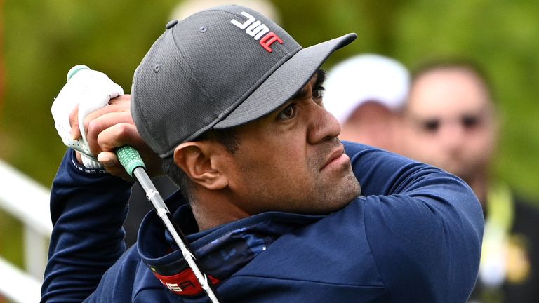 Team USA's Tony Finau practices on the 9th during the second preview day of the 43rd Ryder Cup at Whistling Straits