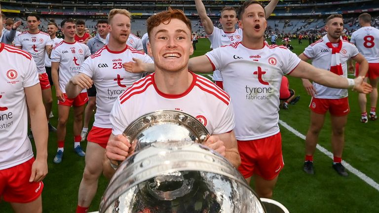 Conor Meyler of Tyrone celebrates with the Sam Maguire Cup (Getty)