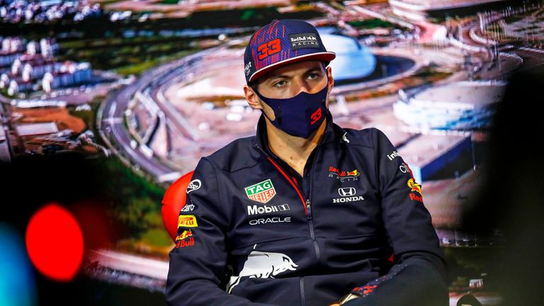 Red Bull driver Max Verstappen of the Netherlands attends the press conference at the Sochi Autodrom circuit, in Sochi, Russia, Thursday, Sept. 23, 2021. The Russian Formula One Grand Prix will be held on Sunday.
