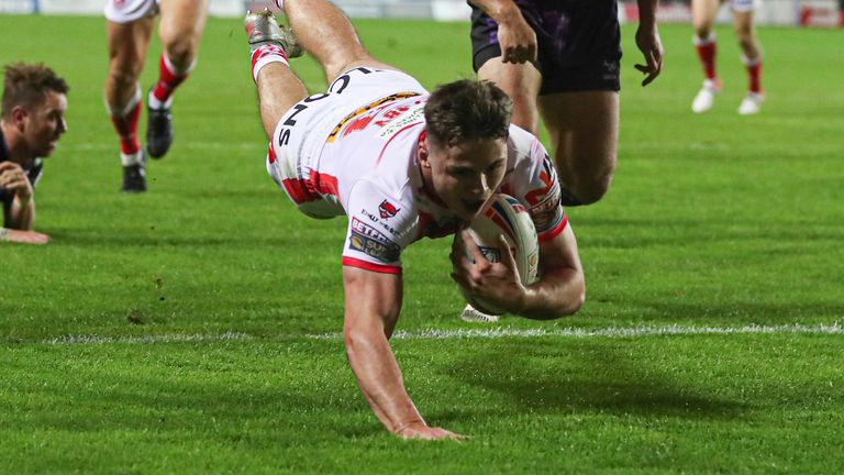 Jack Welsby scored one of seven tries as St Helens responded to defeat last week by demolishing Leeds 