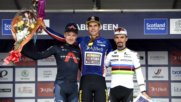 PA - Wout van Aert topped the podium ahead of Great Britain and Ineos Grenadiers' rider Ethan Hayter