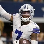 Dallas Cowboys cornerback Trevon Diggs (7) celebrates intercepting