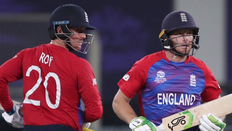 Jos Buttler (right) says the way Jason Roy (left) took on Josh Hazlewood and Pat Cummins inspired him against Australia