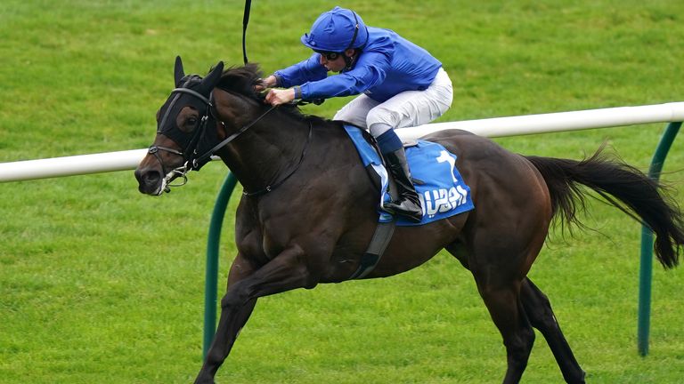 Al Suhail and William Buick coming home to win the Godolphin Stud & Stable Staff Awards Challenge Stakes at Newmarket