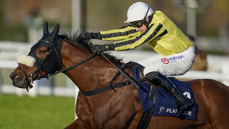 Allmankind and Henry on the way to claiming the Grade One Henry VIII Novices' Chase at Sandown