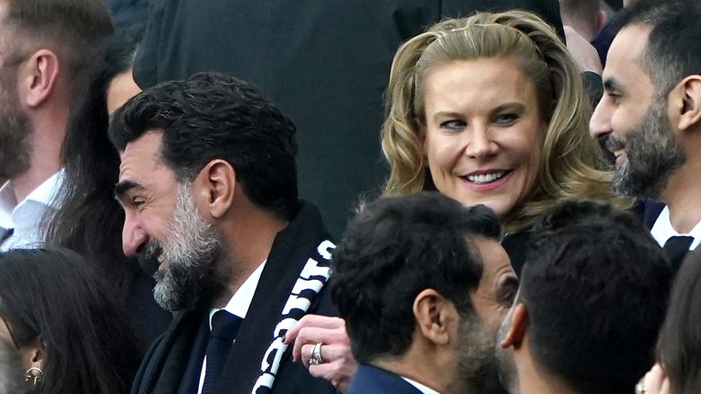 Newcastle United chairman, Yasir Al-Rumayyan and part-owner, Amanda Staveley at St. James' Park during the 3-2 defeat to Spurs