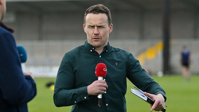 15 May 2021; Former Mayo footballer Andy Moran on duty as analyst for eir sport before the Allianz Football League Division 1 South Round 1 match between Kerry and Galway at Austin Stack Park in Tralee, Kerry. Photo by Brendan Moran/Sportsfile