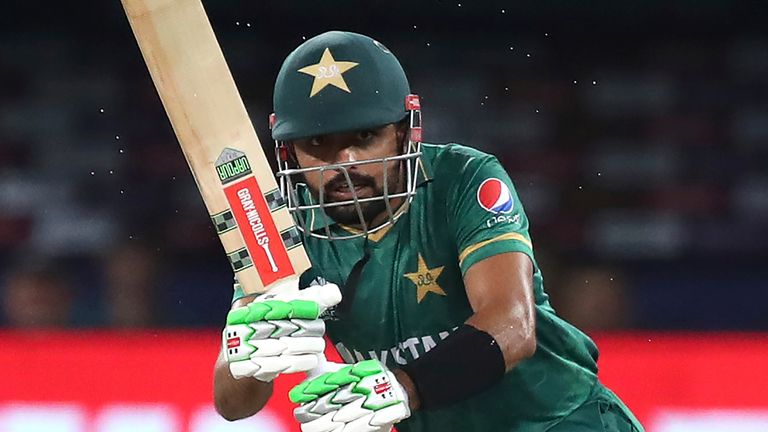 Babar Azam's half-century led Pakistan in the chase as they won their third straight game