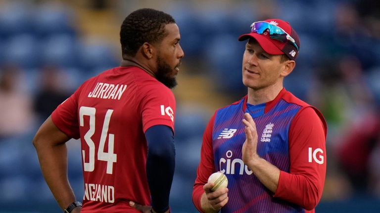 Chris Jordan and Eoin Morgan, England (AP Newsroom)