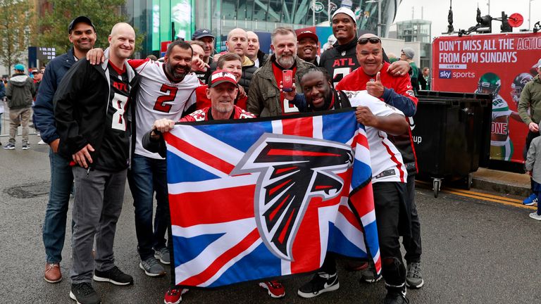 UK Falcons Fans gather outside the stadium before Atlanta's clash with the Jets