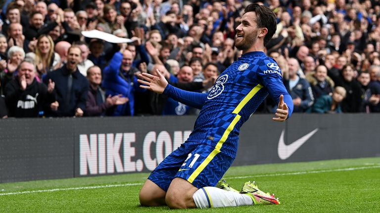 Ben Chilwell of Chelsea celebrates after scoring their side's fourth goal 