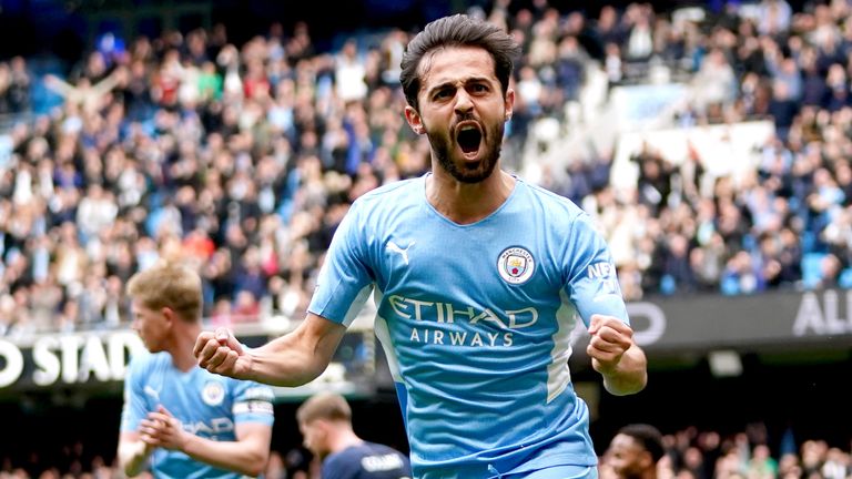 Bernardo Silva celebrates scoring Man City's opener