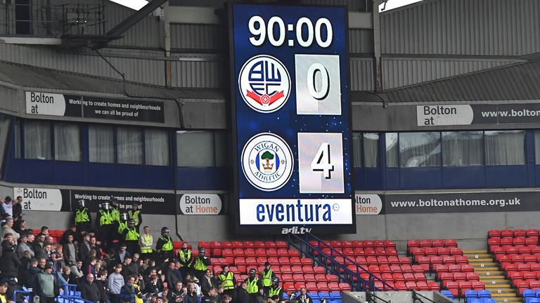 BOLTON, ENGLAND - OCTOBER 16: The final score  during the Sky Bet League One match between Bolton Wanderers and Wigan Athletic at University of Bolton Stadium on October 16, 2021 in Bolton, England. (Photo by Dave Howarth - CameraSport via Getty Images)                                                                                                                                    