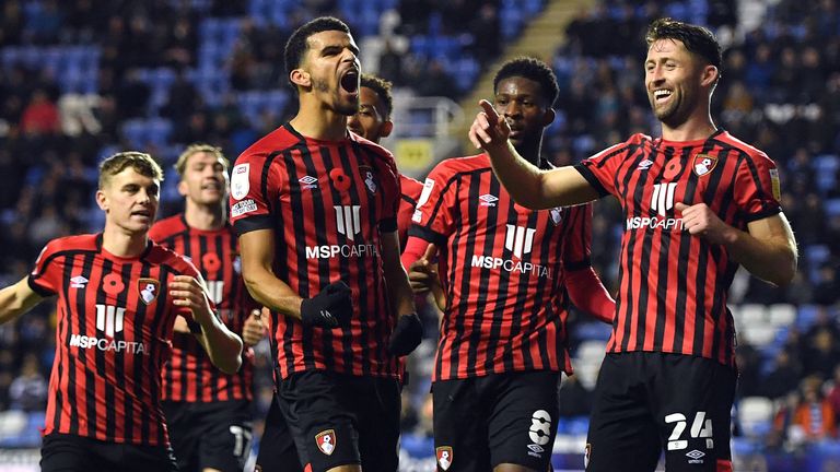 Bournemouth's Dominic Solanke celebrates scoring against Reading