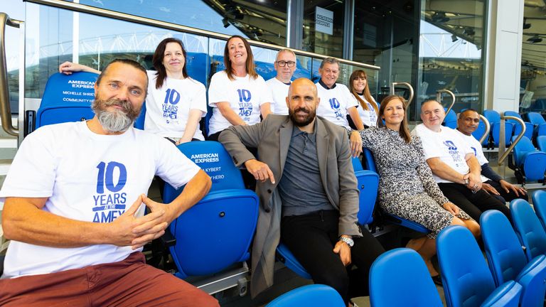 Bruno meets the ten Sussex-based Community Heroes who have been nominated for their significant contribution to the local community, to celebrate the American Express Community Stadium&#39;s 10th anniversary (Credit: David Parry/PA Wire)