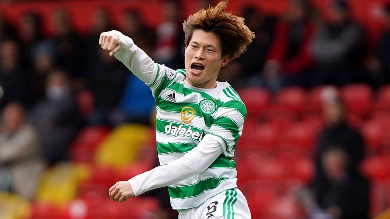 Celtic's Kyogo Furuhashi celebrates scoring against Aberdeen