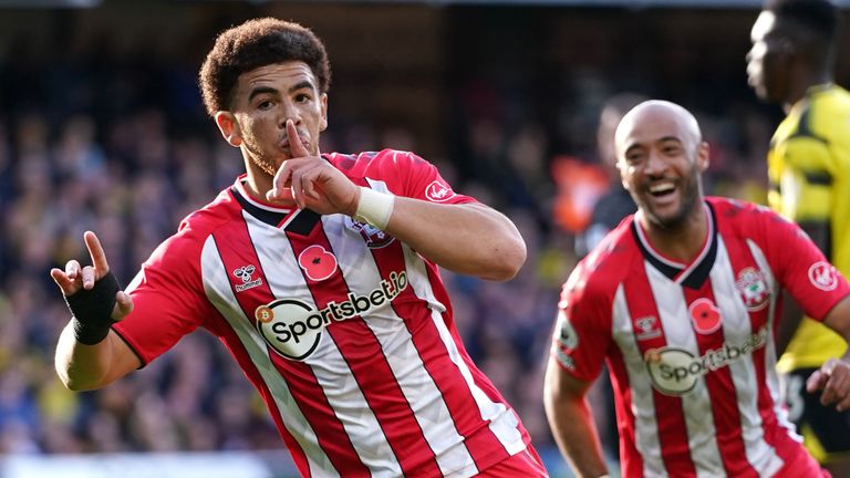 Che Adams celebrates his first-half goal