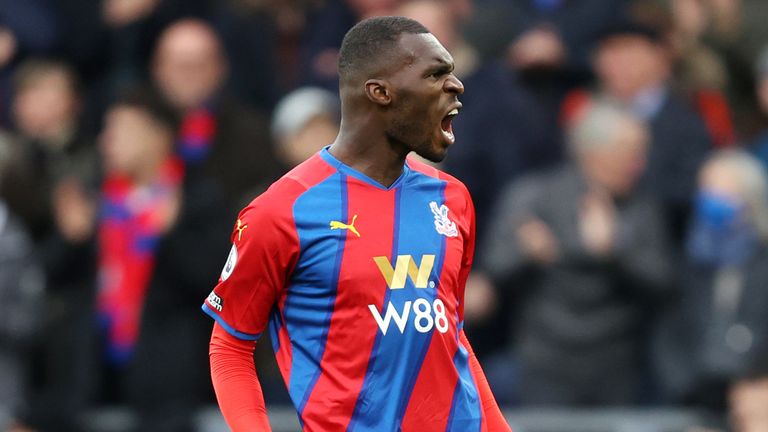 Christian Benteke of Crystal Palace celebrates after scoring their side's first goal