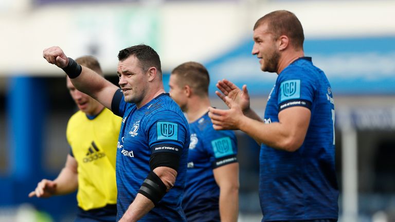 Cian Healy celebrates after beating Zebre