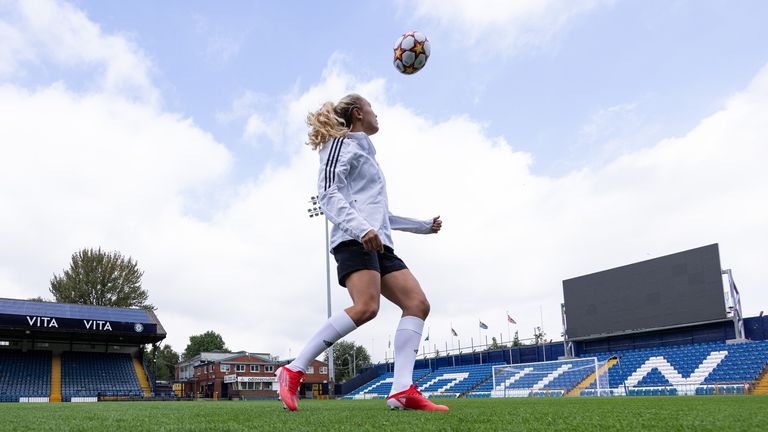 Everton Women's Claire Emslie wears the adidas X Speedflow