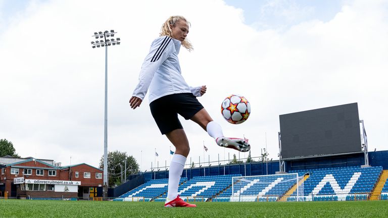 Everton Women's Claire Emslie wears the adidas X Speedflow