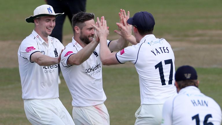 Warwickshire's Chris Woakes celebrates a wicket against Somerset (PA Images)