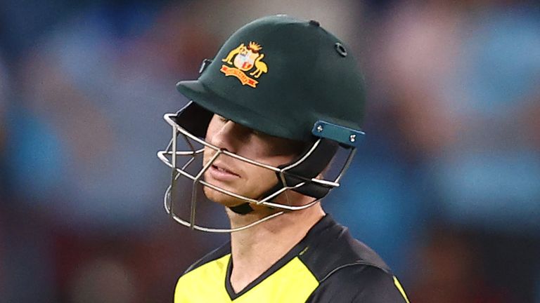 Steve Smith makes his way from the field after being dismissed against England at the T20 World Cup in Dubai.