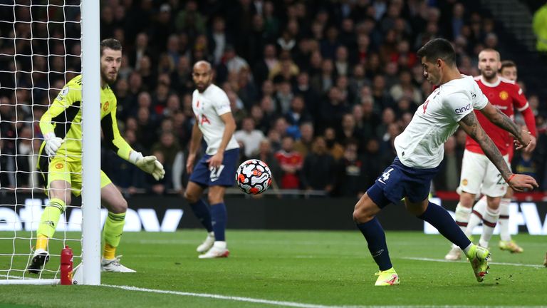 Cristian Romero scores for Spurs, but the goal is ruled out for offside