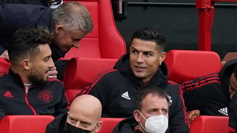 Cristiano Ronaldo is pictured on the Man Utd bench at Old Trafford (Andrew Yates/CSM via ZUMA Wire)