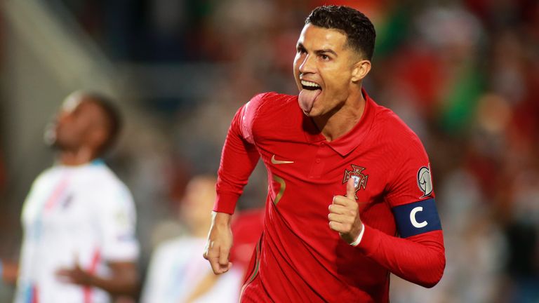 Cristiano Ronaldo celebrates scoring Portugal's second goal against Luxembourg (AP)