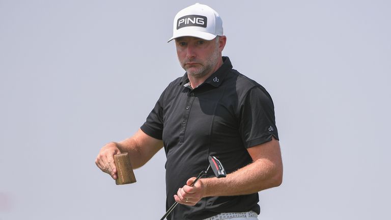 David Skinns of England walk on the 13th green during the final round of the Korn Ferry Tours TPC Colorado Championship at Heron Lakes on July 11, 2021 in Berthoud, Colorado