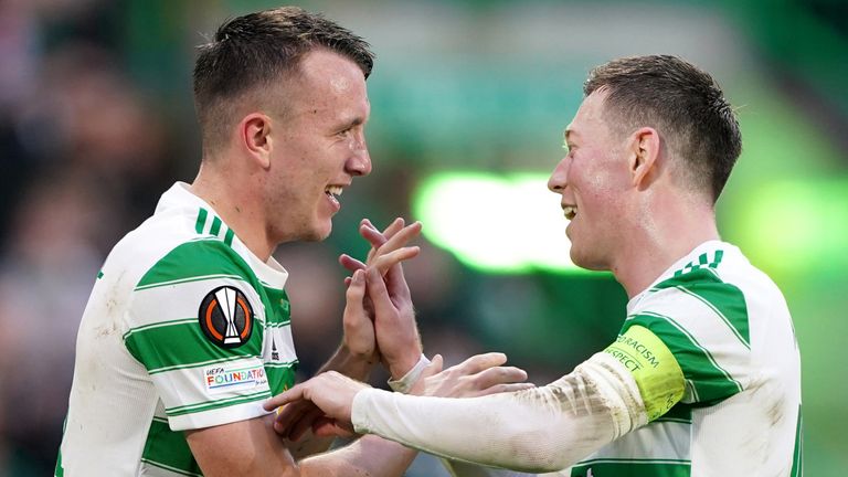 David Turnbull celebrates after putting Celtic 2-0 up