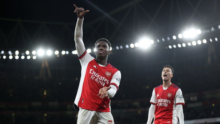 Eddie Nketiah celebrates Arsenal's second