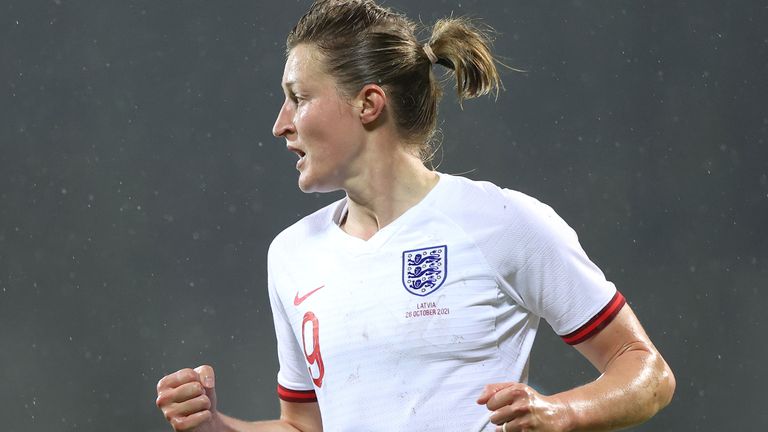 Ellen White has now scored 44 England goals and scored the third against Latvia