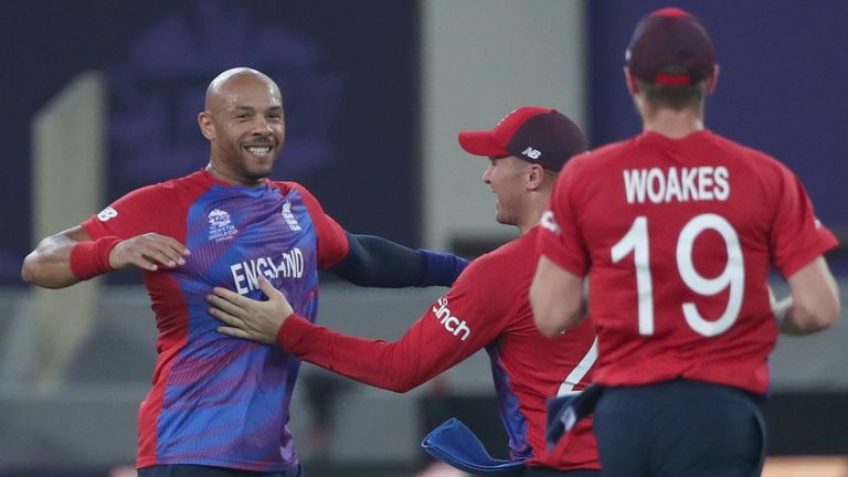 Tymal Mills took the key wicket of Chris Gayle at the end of his first over