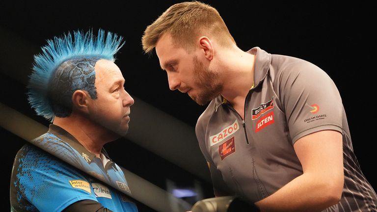 Peter Wright and Florian Hempel at the 2021 European Championship