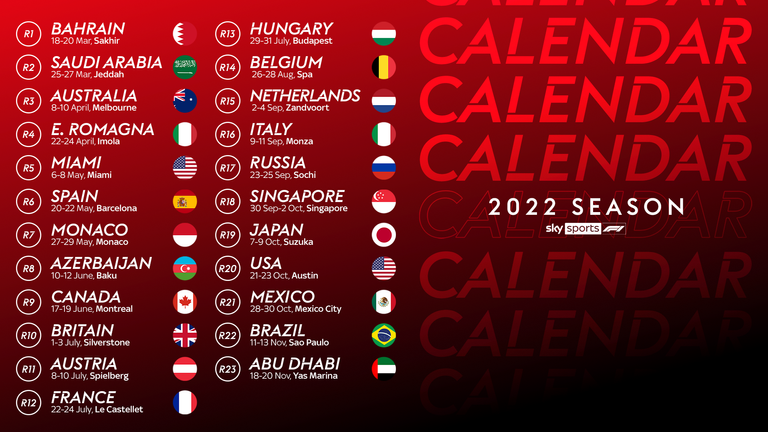 F1 has revealed its 2022 calendar