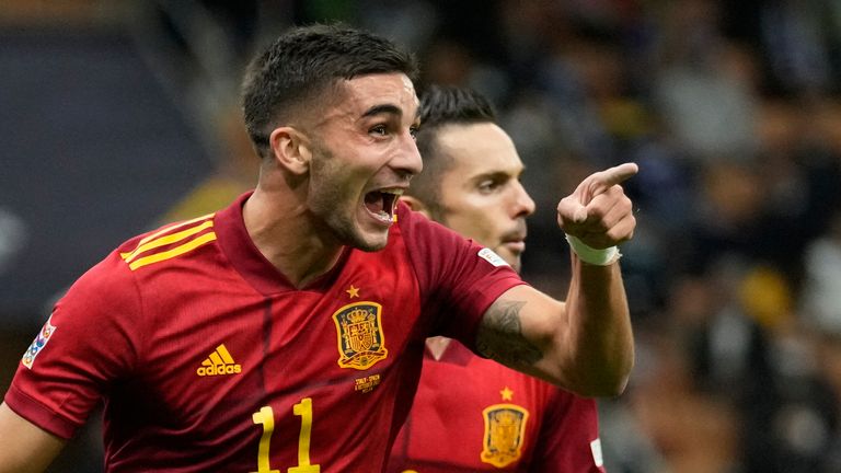 Ferran Torres celebrates during Spain&#39;s win over Italy