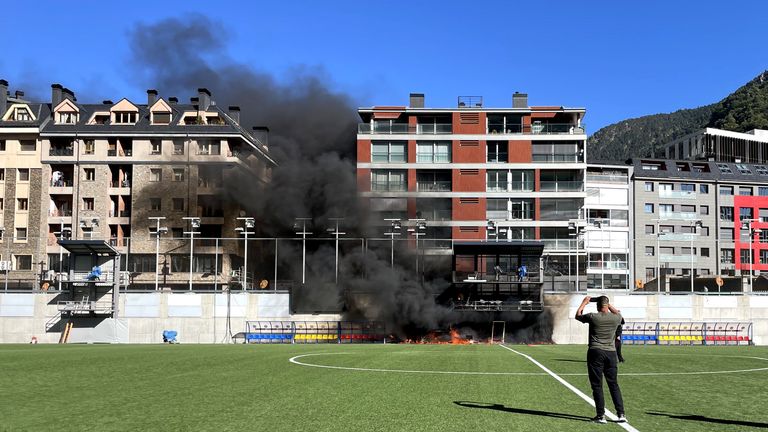 A fire breaks out at Andorra&#39;s National Stadium a day before they play England in a World Cup qualifier