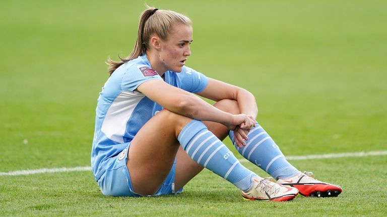 Georgia Stanway sits deflated after Man City slip to a shock 2-0 defeat against West Ham in the WSL