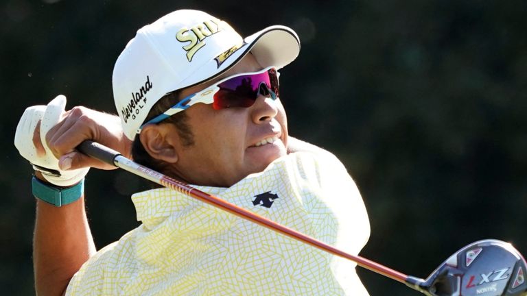 Hideki Matsuyama of Japan hits his tee shot on the 4th hole during the final round of the Zozo Championship golf tournament at Accordia Golf Narashino Country Club on Sunday, Oct. 24, 2021 in Inzai, Chiba Prefecture, Japan. (AP Photo/Tomohiro Ohsumi)