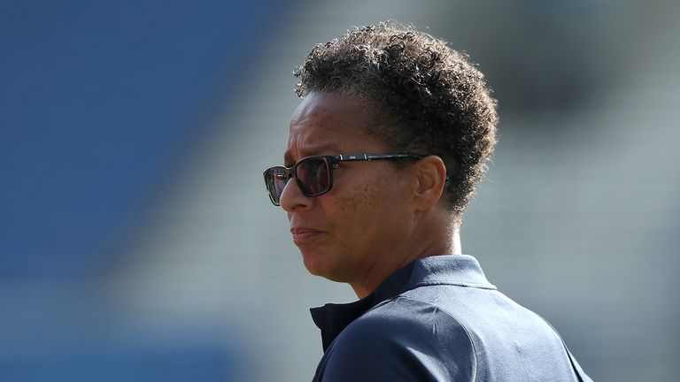 Brighton and Hove Albion manager Hope Powell after the FA Women's Super League match at the AMEX Stadium