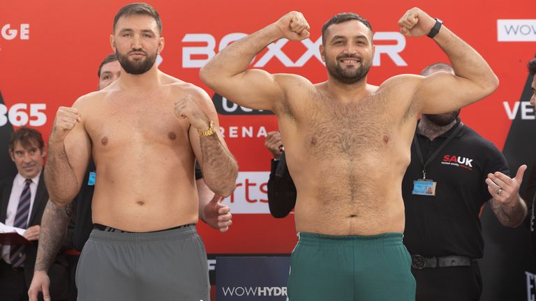 CHAMPIONSHIP BOXING WEIGH IN.METRO CENTRE,.NEWCASTLE.PIC;LAWRENCE LUSTIG.International Heavyweight Contest .HUGHIE FURY and  CHRISTIAN HAMMER. WEIGH IN BEFORE THEIR CONTEST ON BOXXER PROMOTIONS NIGHT OF CHAMPIONSHIP BOXING AT THE UTILITA ARENA,NEWCASTLE ON SATURDAY(16-10-21)