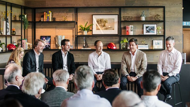 Sir Jim Ratcliffe, Sir Ben Ainslie, Dave Endean, Toto Wolff and James Allison during the launch of INEOS Britannia (Image credit -  Finn Pomeroy for INEOS Britannia) 
