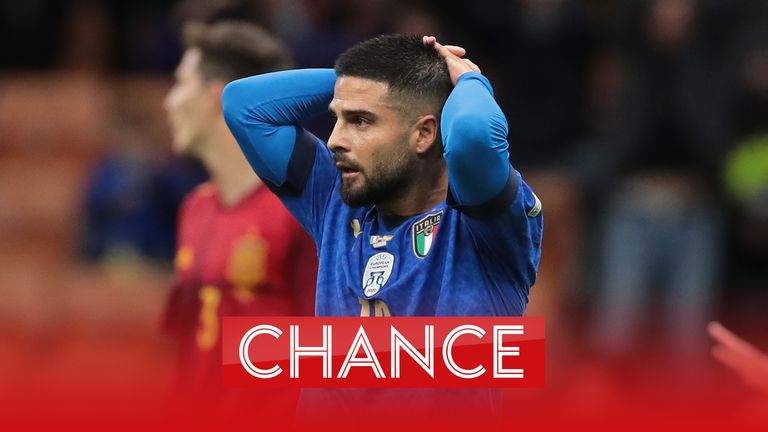 Italy&#39;s Lorenzo Insigne misses a sitter against Spain