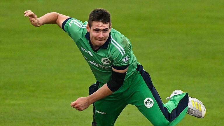 Antrim , United Kingdom - 13 September 2021; Josh Little of Ireland during match three of the Dafanews International Cup ODI series between Ireland and Zimbabwe at Stormont in Belfast. (Photo By Seb Daly/Sportsfile via Getty Images)