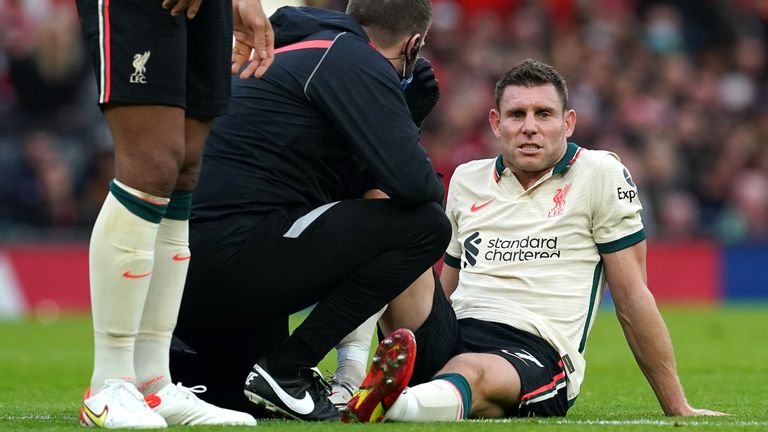 James Milner was forced off with a hamstring injury at Old Trafford