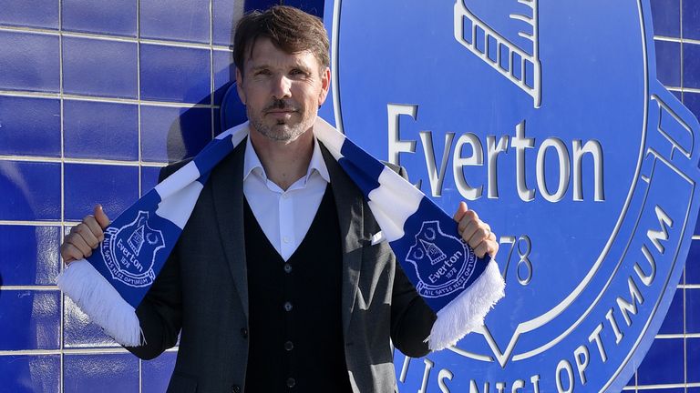 Jean-Luc Vasseur poses for a photograph after becoming the new manager of Everton Women